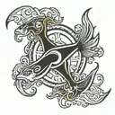 make a Pisces tattoo with a trident in between black in colour, on the chest, 2.5 square inches in size  tattoo design idea