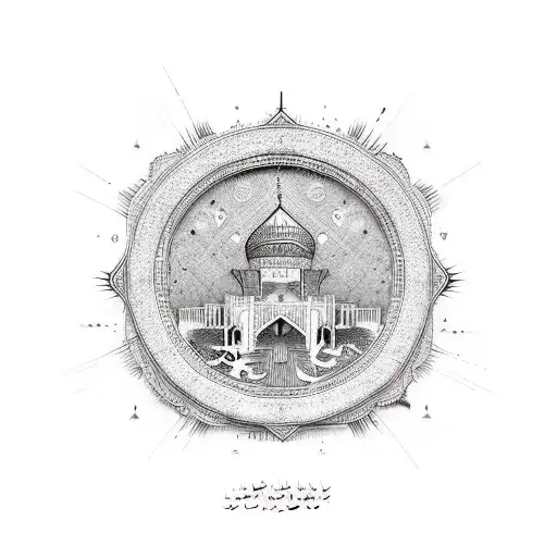 This shall too pass in persian caligraphy with Achaemenid background tattoo design idea