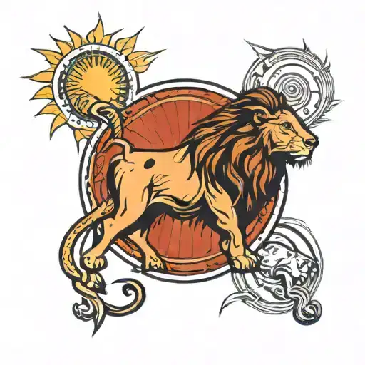 bull with sun and lion with moon  tattoo design idea