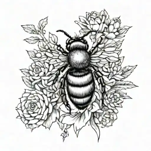 A queen bee surrounded by a wreath of cacti and flowers, symbolizing the strength and beauty of motherhood tattoo design idea