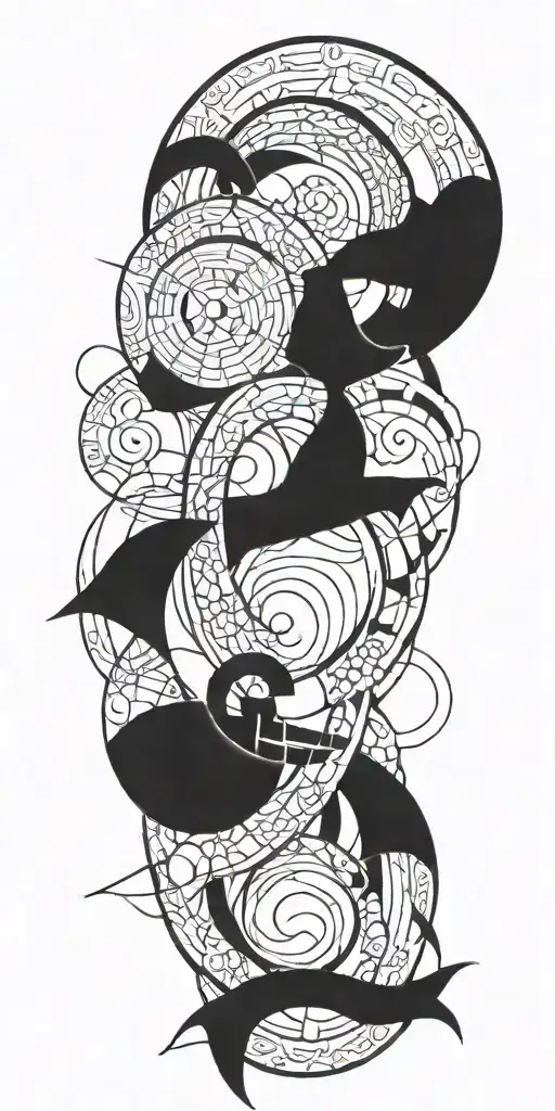 alchemy signs intertwined with elements tattoo design idea