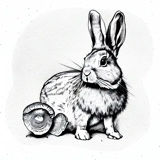 rabbit with mushrooms tattoo design idea
