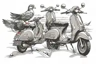 4x swift birds flying across beach with vespa parked nearby tattoo design idea