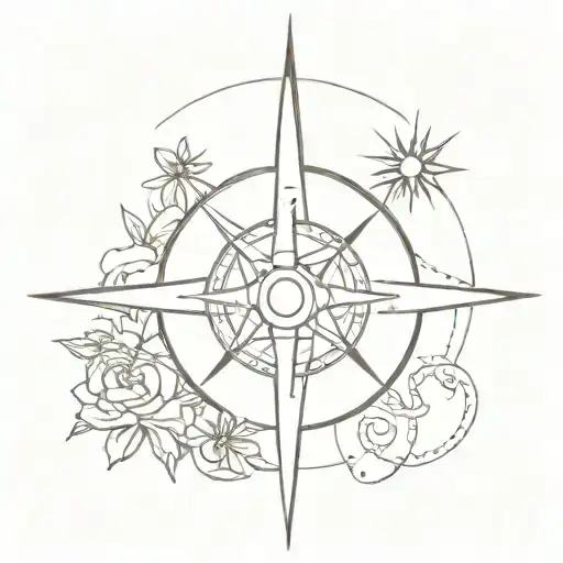 compass rose family members tattoo design idea