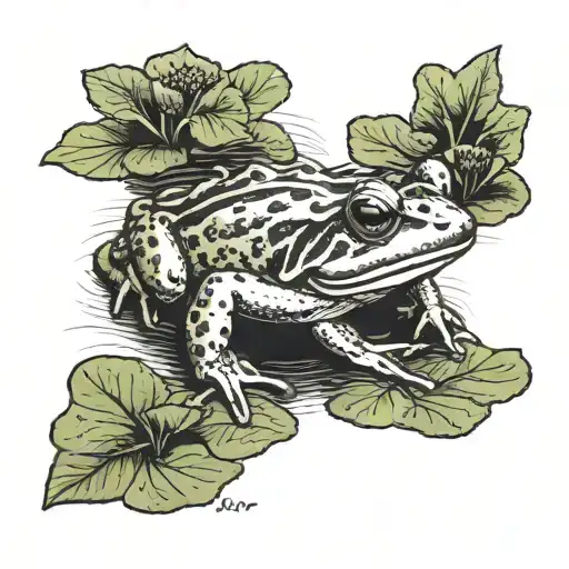 bullfrog peeking out of duckweed tattoo design idea