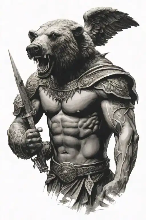 a Greek warrior holding a bears head tattoo design idea