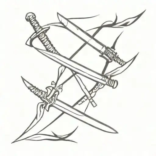  two samurai sword crossing each other tattoo design idea