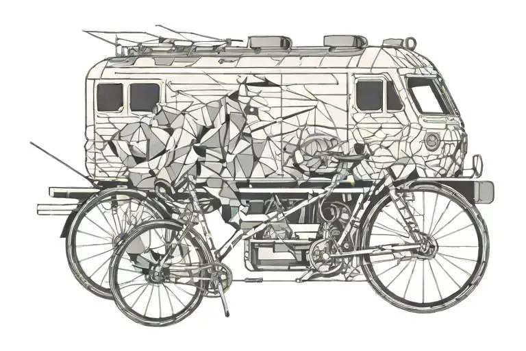 A train that hits a cyclist riding tattoo design idea