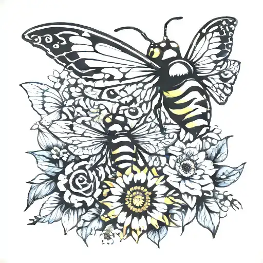 sun dragonfly bee butterfly ladybug tattoo design idea
