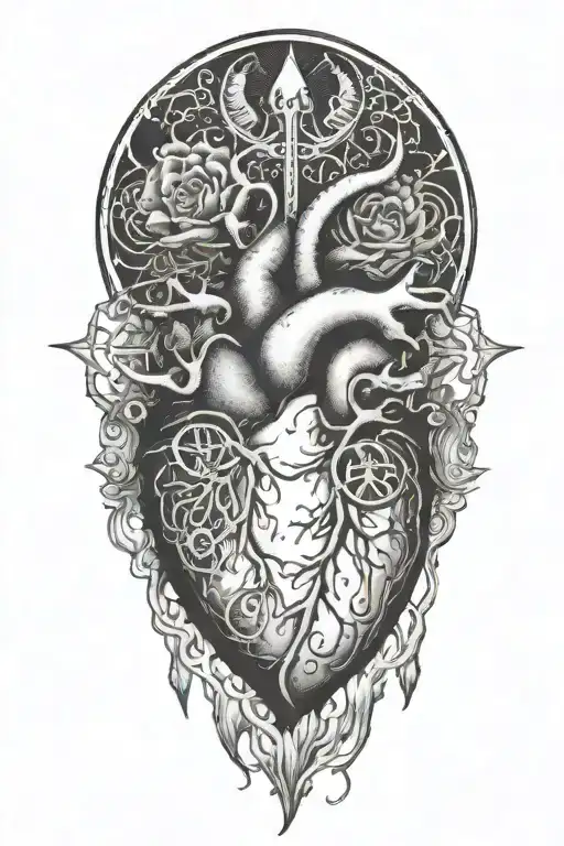 alchemy, peace, thunder inside a heart tattoo design idea