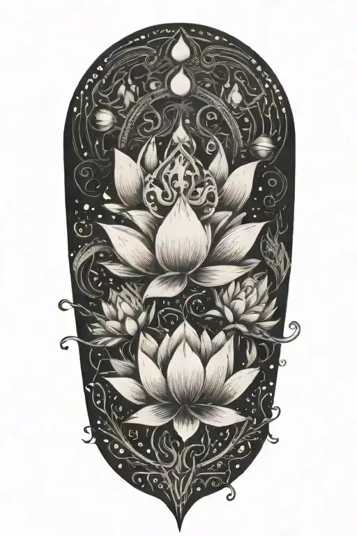 crown, lotus flowers, peace, alchemy tattoo design idea