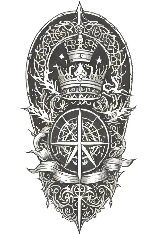 alchemy, peace, lightning, magic, crown tattoo design idea