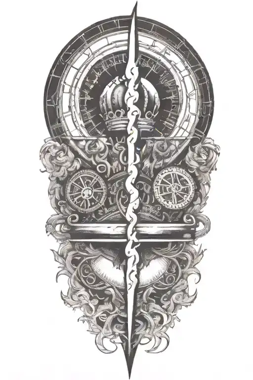 alchemy, sun, crown tattoo design idea