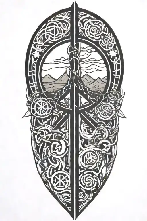 peace and life and lines tattoo design idea