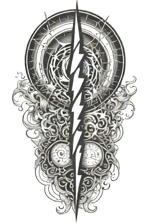 alchemy, peace, lightning bolt, magic tattoo design idea