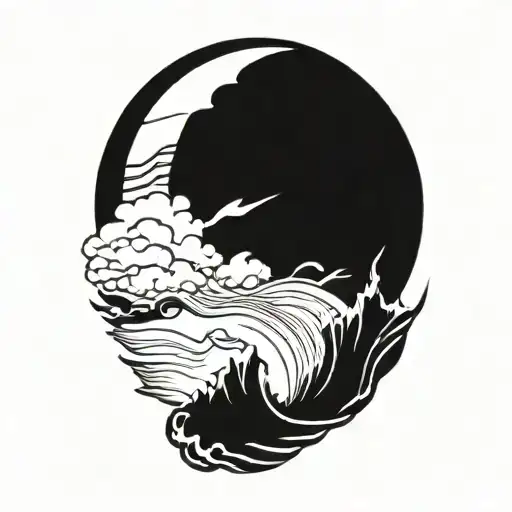 lightning bolt and waves and clouds tattoo design idea