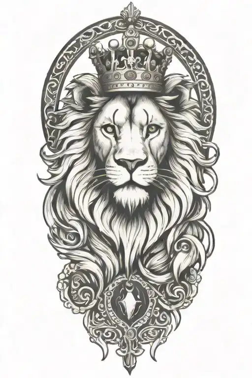 lion heart crown holding book tattoo design idea