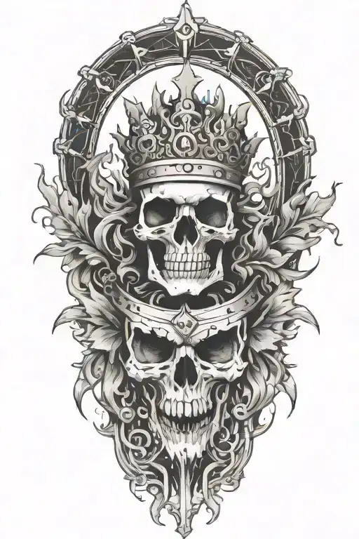 alchemy, peace, thunder, crown surrounded by bold tattoo design idea