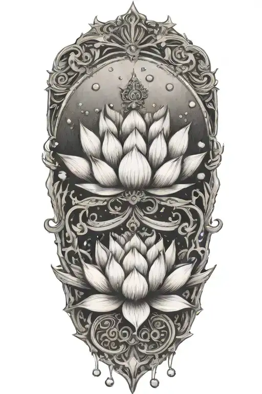 crown, lotus flowers, peace, alchemy tattoo design idea