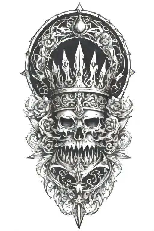 alchemy, storm, crown tattoo design idea