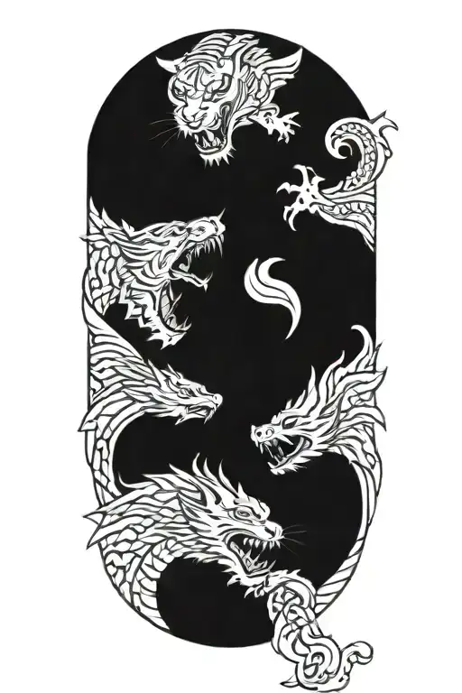 tiger and dragon fighting and waves  tattoo design idea