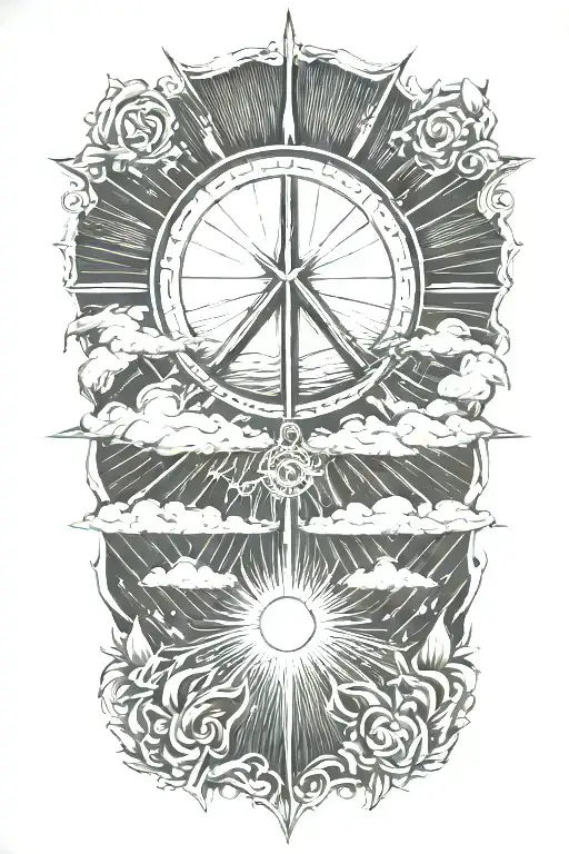 sun rays and lighting storm and peace tattoo design idea