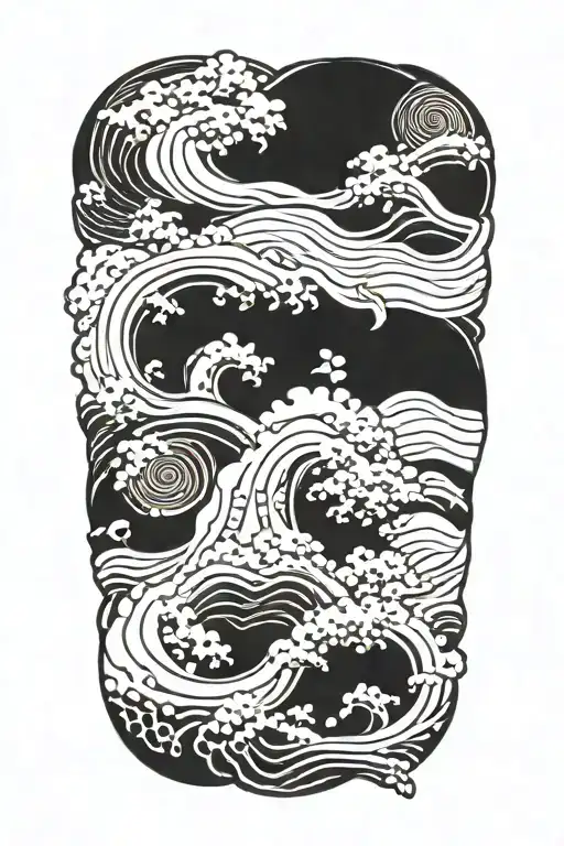 japanese Yakuza Style Pattern In Style Of Hokusai Tattoo, Splashes, Dots, Chaotic Lines tattoo design idea