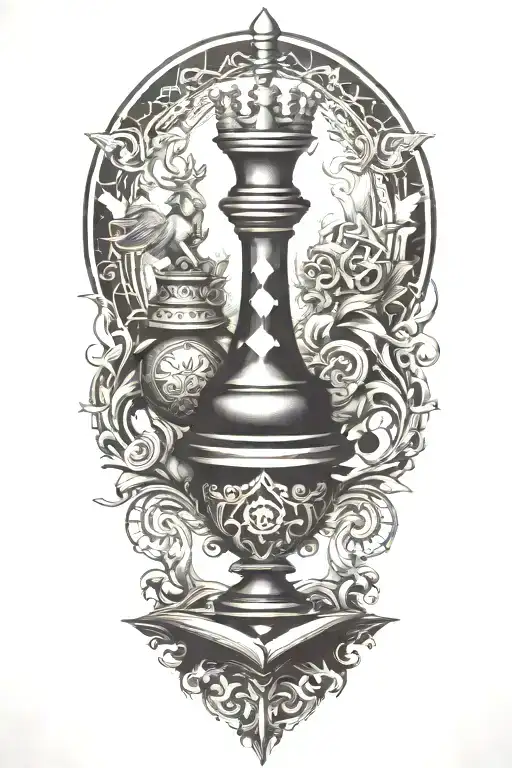 alchemy, peace, book, king chess piece tattoo design idea