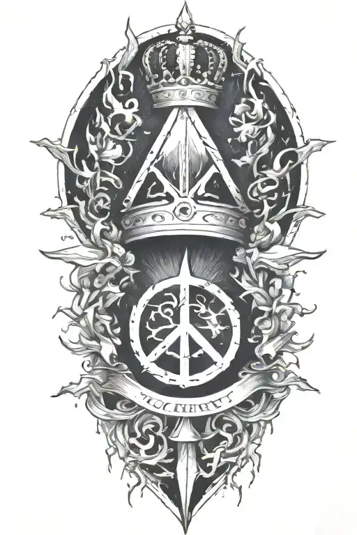 alchemy, peace, lightning, crown tattoo design idea