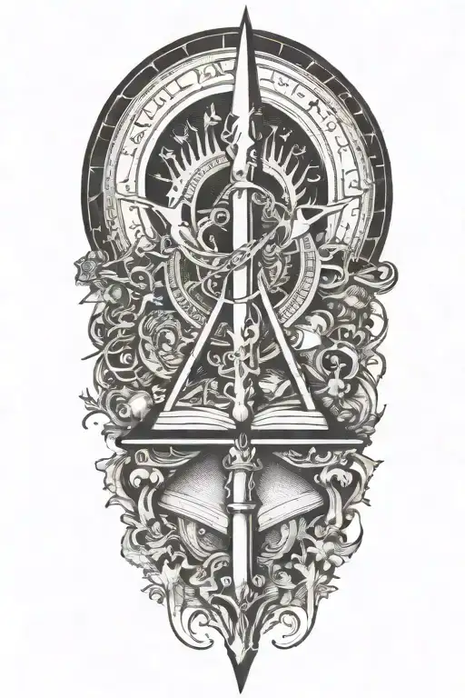 alchemy, books, peace, crown tattoo design idea
