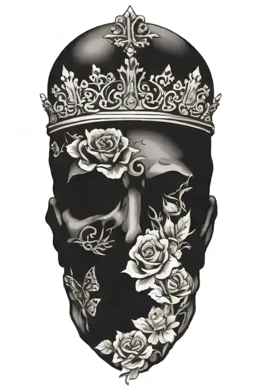 crown, flowers, peace, alchemy tattoo design idea