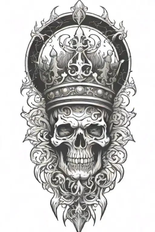 alchemy, peace, thunder, crown hanging tattoo design idea