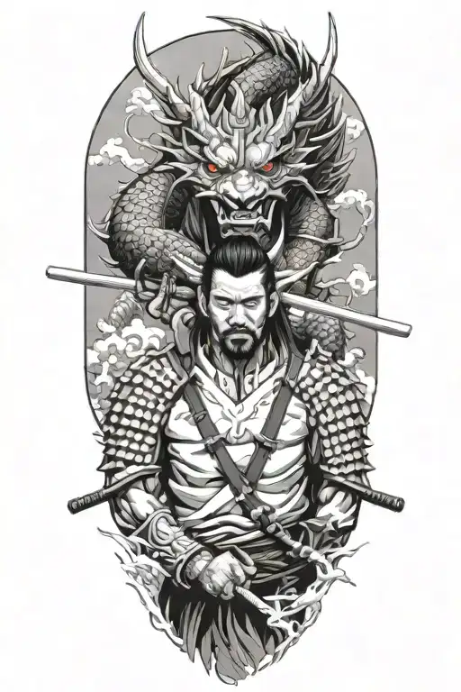 samurai, dragon tattoo design idea