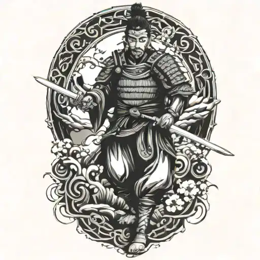 japan warrior wielding a sword tattoo design idea