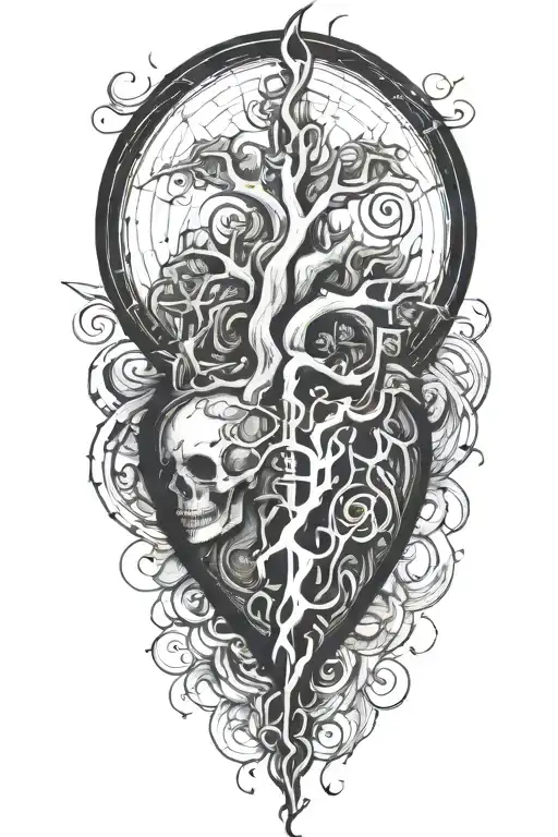 alchemy, peace, thunder inside a heart tattoo design idea