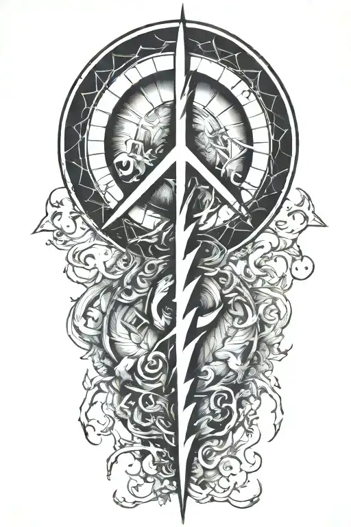alchemy, peace, thunder, magic tattoo design idea