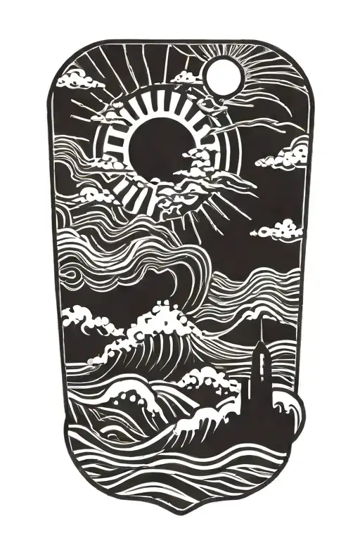sun and lighting and waves and stripes tattoo design idea