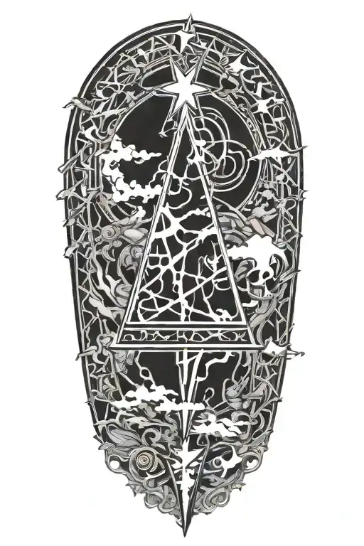 alchemy, peace, lightning bolt, magic tattoo design idea