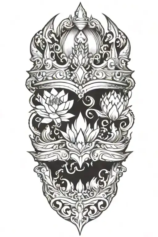 crown with lotus flowers and dragon tattoo design idea