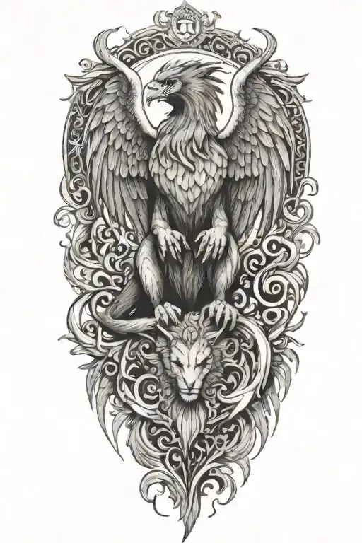 alchemy chaos pheonix gaurding a lion tattoo design idea