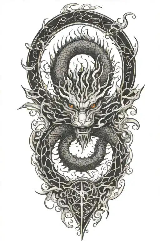 alchemy, peace, thunder dragon tattoo design idea