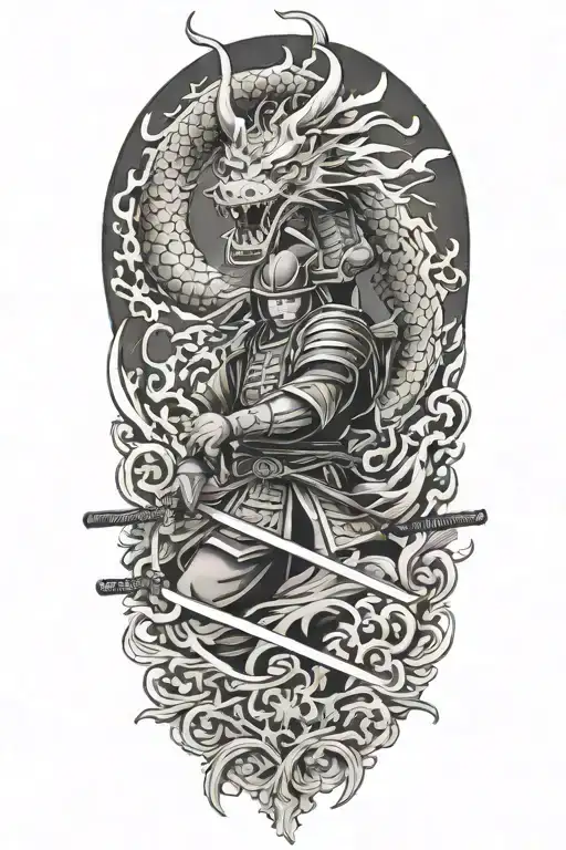 samurai, dragon tattoo design idea