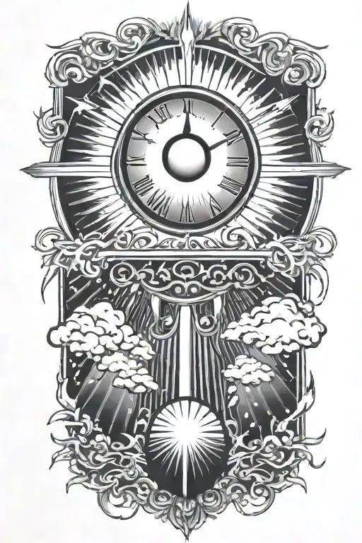 sun rays and lighting storm and time and peace tattoo design idea