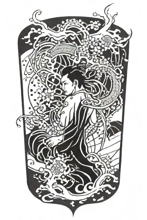 japanese Yakuza, Splashes, Dots, Chaotic Lines tattoo design idea