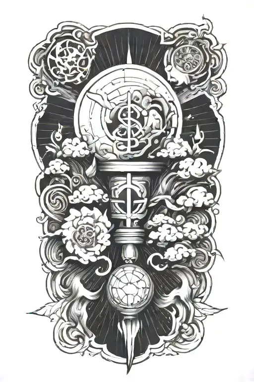 money and lighting storm and peace tattoo design idea