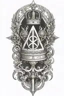 alchemy, peace, book, king crown tattoo design idea