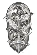 some wings, horses, swords tattoo design idea