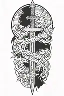 alchemy, swords, lightning bolt tattoo design idea