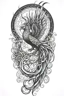 alchemy, chaos, splash pheonix in japanese tattoo design idea