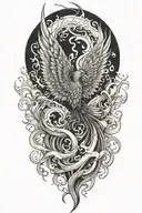 alchemy, chaos, splash pheonix in japanese tattoo design idea